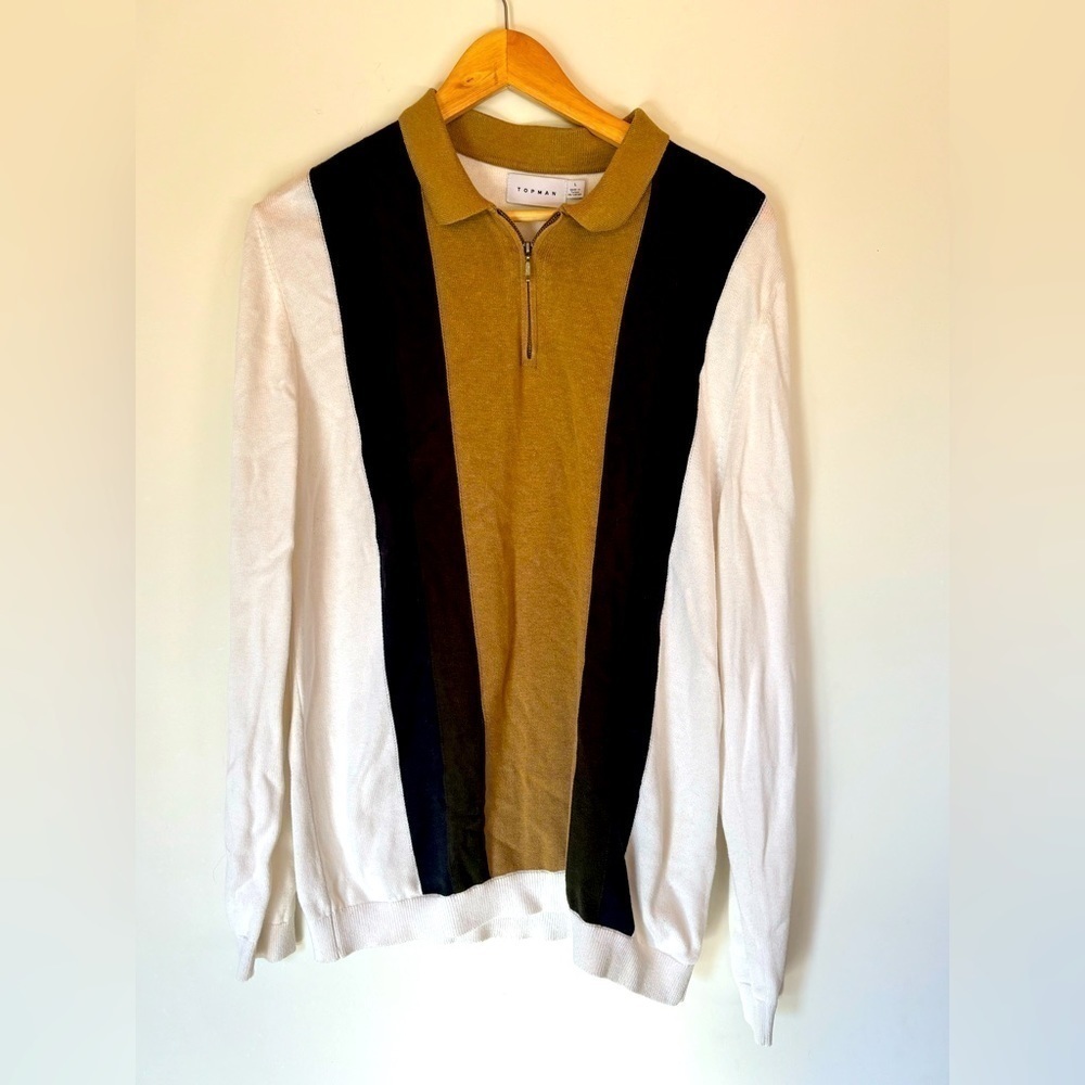 Topman-White long sleeve ith tan andblack color block